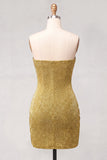 Golden Strapless Ruched Bodycon Short Cocktail Dress