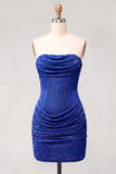 Golden Strapless Ruched Bodycon Short Cocktail Dress