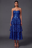A Line Pink Sparkly Sequined Tiered Long Formal Dress