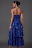 A Line Pink Sparkly Sequined Tiered Long Formal Dress
