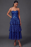 A Line Pink Sparkly Sequined Tiered Long Formal Dress