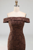 Mermaid Floral Off the Shoulder Brown Long Formal Dress