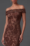 Mermaid Floral Off the Shoulder Brown Long Formal Dress