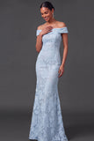 Mermaid Floral Off the Shoulder Brown Long Formal Dress