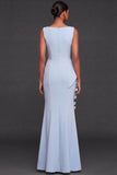 Light Blue Floral Mermaid Appliqued Long Formal Dress