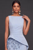 Light Blue Floral Mermaid Appliqued Long Formal Dress