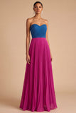 Fuchsia and Blue Pleated A Line Sweetheart Long Formal Dress