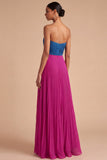 Fuchsia and Blue Pleated A Line Sweetheart Long Formal Dress