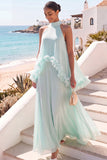 Mint Green Halter Neck A Line Long Formal Dress