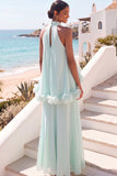 Mint Green Halter Neck A Line Long Formal Dress