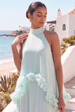 Mint Green Halter Neck A Line Long Formal Dress