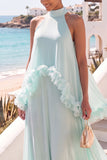 Mint Green Halter Neck A Line Long Formal Dress