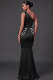 Black Mermaid One Shoulder Beaded Long Formal Dress