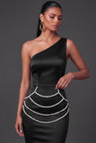 Black Mermaid One Shoulder Beaded Long Formal Dress