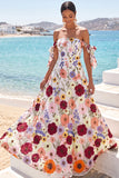 Floral A Line Off the Shoulder Embroidered Long Formal Dress