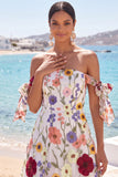 Floral A Line Off the Shoulder Embroidered Long Formal Dress