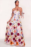 Floral A Line Off the Shoulder Embroidered Long Formal Dress