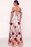 Floral A Line Off the Shoulder Embroidered Long Formal Dress