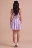 Sparkly Lilac Sequins Corset A-Line Off the Shoulder Short Cocktail Dress