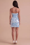 Sparkly Sequins Blue Bodycon Strapless Short Cocktail Dress with Beading