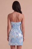 Sparkly Sequins Blue Bodycon Strapless Short Cocktail Dress with Beading