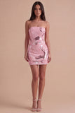 Pink Sparkly Sequins Bodycon Beaded Short Cocktail Dress