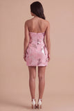 Pink Sparkly Sequins Bodycon Beaded Short Cocktail Dress
