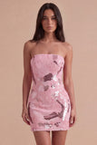 Pink Sparkly Sequins Bodycon Beaded Short Cocktail Dress