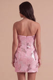 Pink Sparkly Sequins Bodycon Beaded Short Cocktail Dress