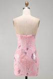 Pink Sparkly Sequins Bodycon Beaded Short Cocktail Dress