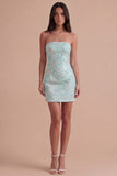Mint Sparkly Floral Strapless Sequins Bodycon Short Cocktail Dress