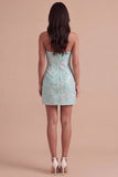 Mint Sparkly Floral Strapless Sequins Bodycon Short Cocktail Dress