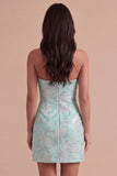 Mint Sparkly Floral Strapless Sequins Bodycon Short Cocktail Dress
