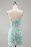 Mint Sparkly Floral Strapless Sequins Bodycon Short Cocktail Dress