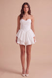 White Corset Strapless Ruffled Tiered Short Hen Do Dress