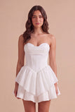 White Corset Strapless Ruffled Tiered Short Hen Do Dress