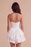 White Corset Strapless Ruffled Tiered Short Hen Do Dress