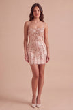 Sparkly Champagne Sequins Spaghetti Straps Bodycon Short Cocktail Dress