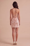 Sparkly Champagne Sequins Spaghetti Straps Bodycon Short Cocktail Dress