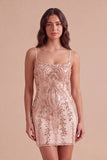 Sparkly Champagne Sequins Spaghetti Straps Bodycon Short Cocktail Dress