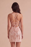 Sparkly Champagne Sequins Spaghetti Straps Bodycon Short Cocktail Dress