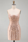 Sparkly Champagne Sequins Spaghetti Straps Bodycon Short Cocktail Dress