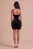 Black Sparkly Sequins Spaghetti Straps Bodycon Short Cocktail Dress