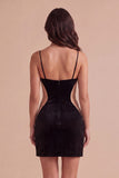 Black Sparkly Sequins Spaghetti Straps Bodycon Short Cocktail Dress