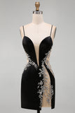 Black Sparkly Sequins Spaghetti Straps Bodycon Short Cocktail Dress