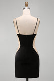 Black Sparkly Sequins Spaghetti Straps Bodycon Short Cocktail Dress