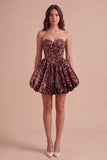 Kahki Leopard Bubble Strapless Corset Lace Up Short A-Line Cocktail Dress