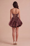 Kahki Leopard Bubble Strapless Corset Lace Up Short A-Line Cocktail Dress
