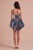 Metallic Blue Corset Ruffled Tiered A-Line Ruched Short Cocktail Dress