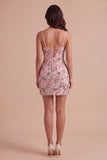 Pink Sparkly Floral Beaded Sequins Bodycon Short Cocktail Dress